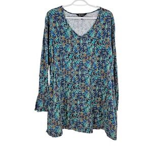 Ulla Popken Tunic Top Blue Camo Polka Dot Loose Fit Lagenlook Plus Size 24/26